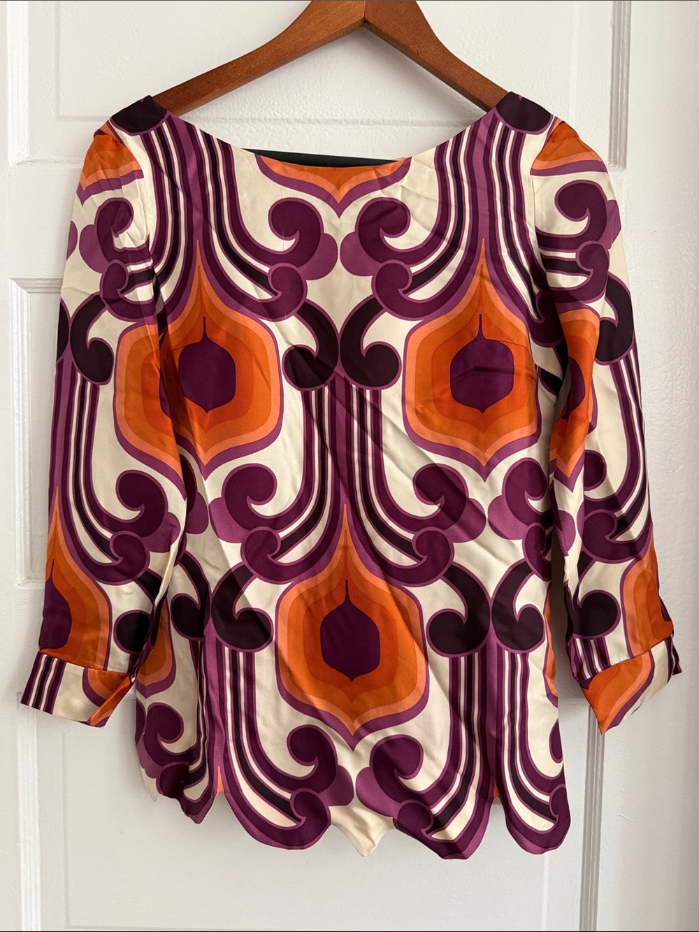Miu Miu s/s 2005 Silk Retro Printed Top in Purple, Orange & Cream